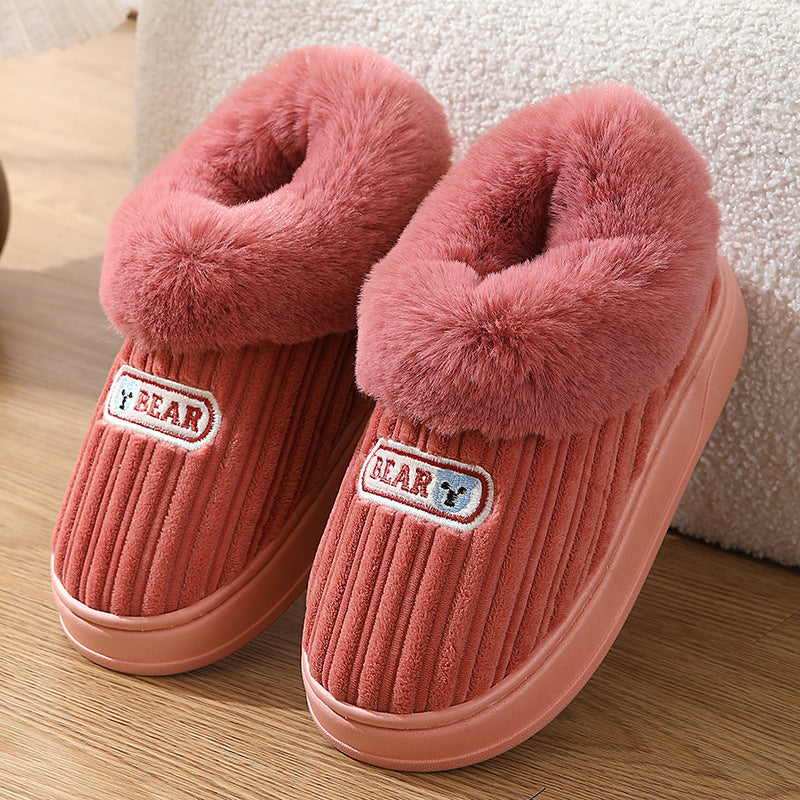 Warm Covered Heel Cotton Slippers, Thick Sole Indoor Outdoor