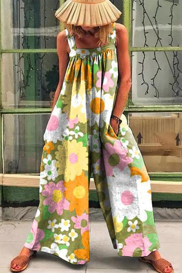 Saskia - Loose Multicolor Sunny Flower Print Jumpsuit