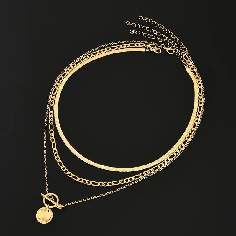 Anouk Textured Coin Layered Necklace | Gold