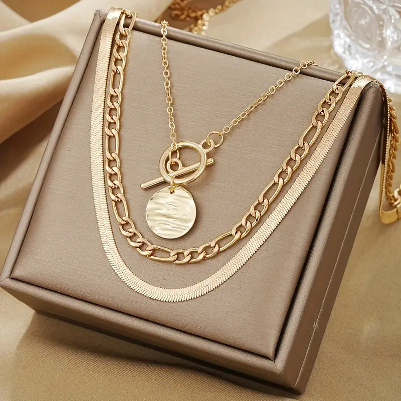 Anouk Textured Coin Layered Necklace | Gold
