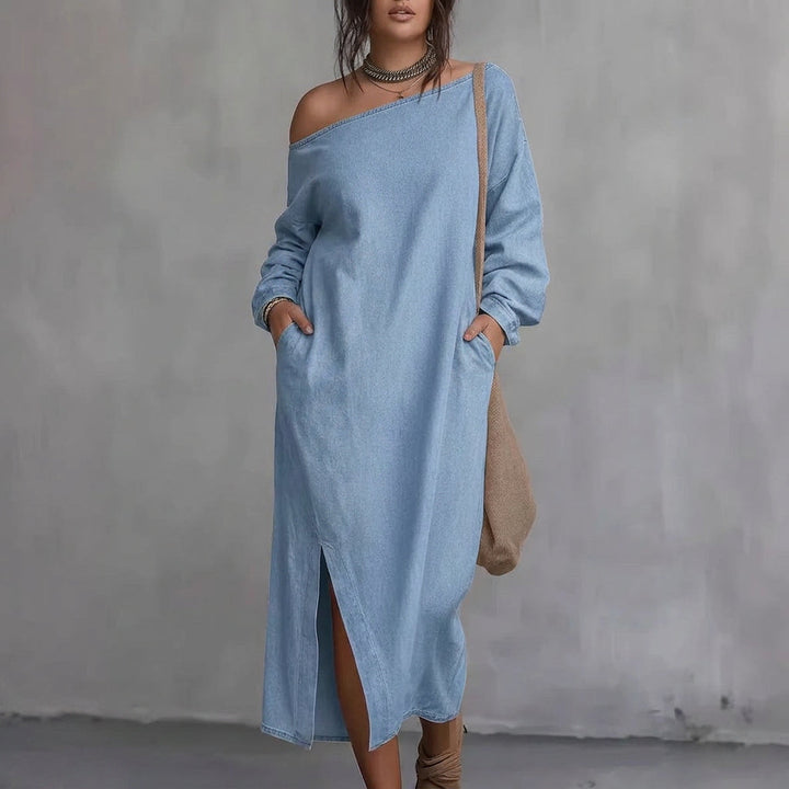 Kaia Off-Shoulder Slit Dress: Modern Minimalist Elegance