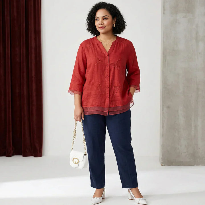 Mei - Pure Cotton Embroidered Elegant Top