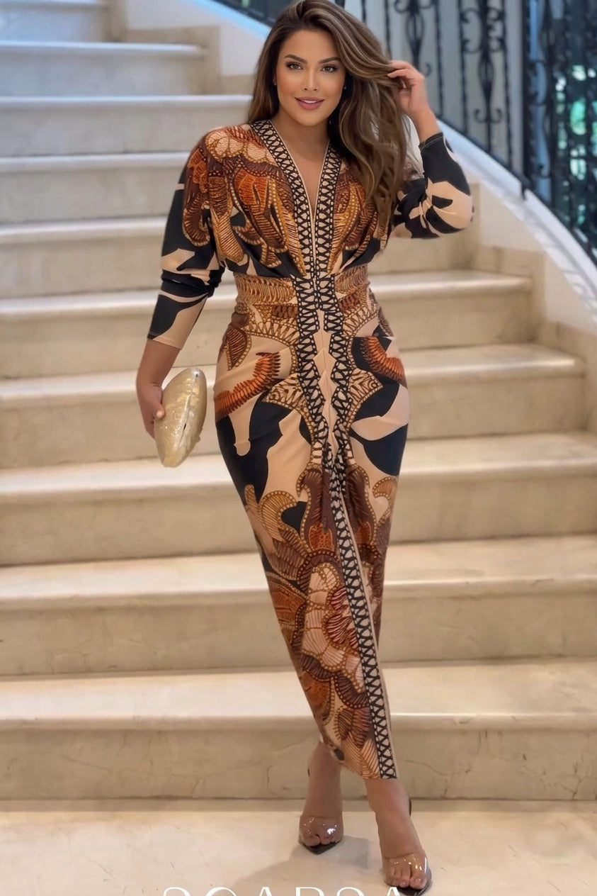 Signy | Sun Escape Unique Print Dolman Midi Dress