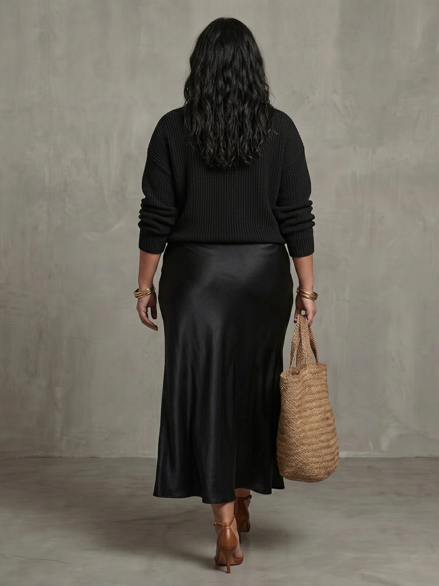 Ines | Bias Fall Satin Skirt Knit Layer Set