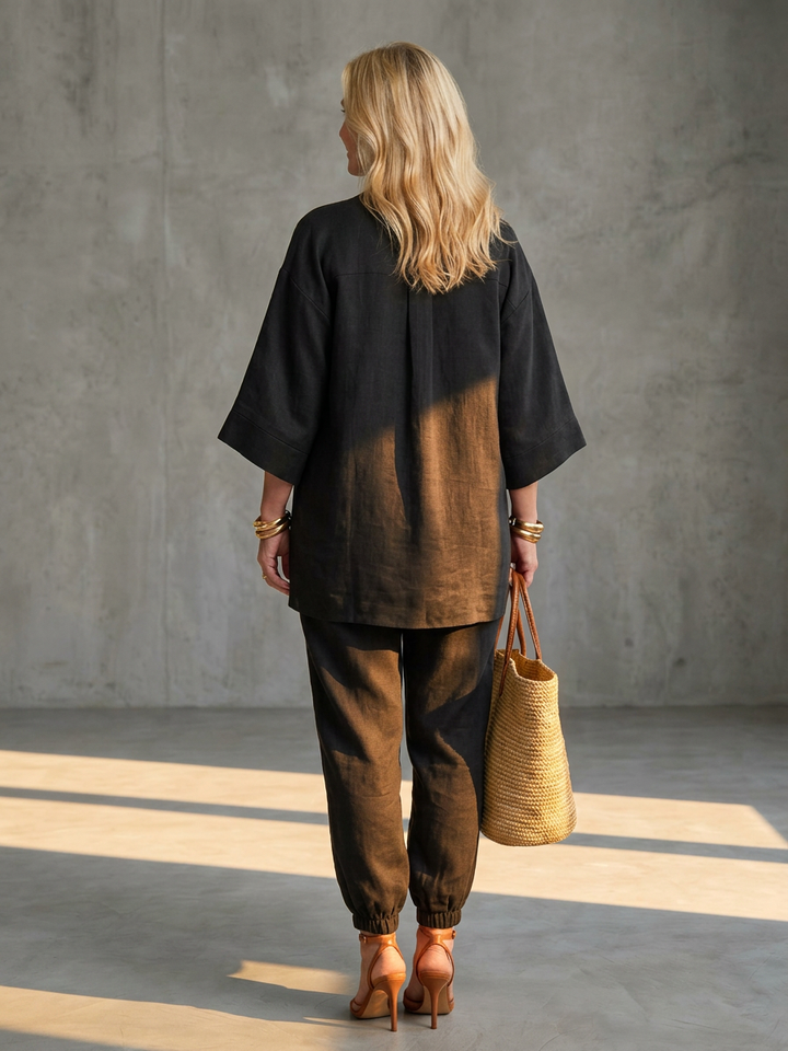 Heledd | V Neck Tunic Gathered Trouser Set