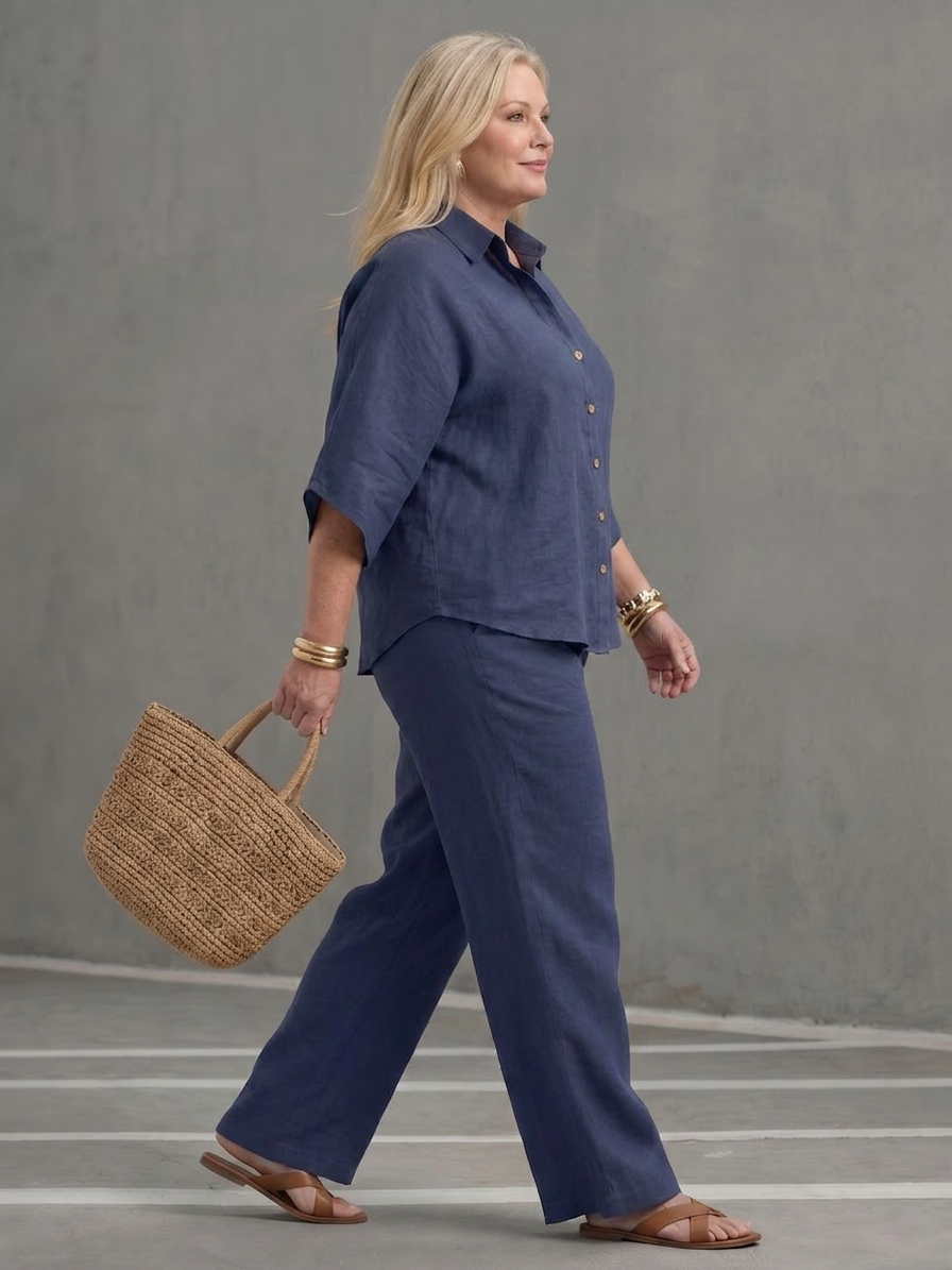 Eleni | Button Front Relaxed Tunic Trouser Set