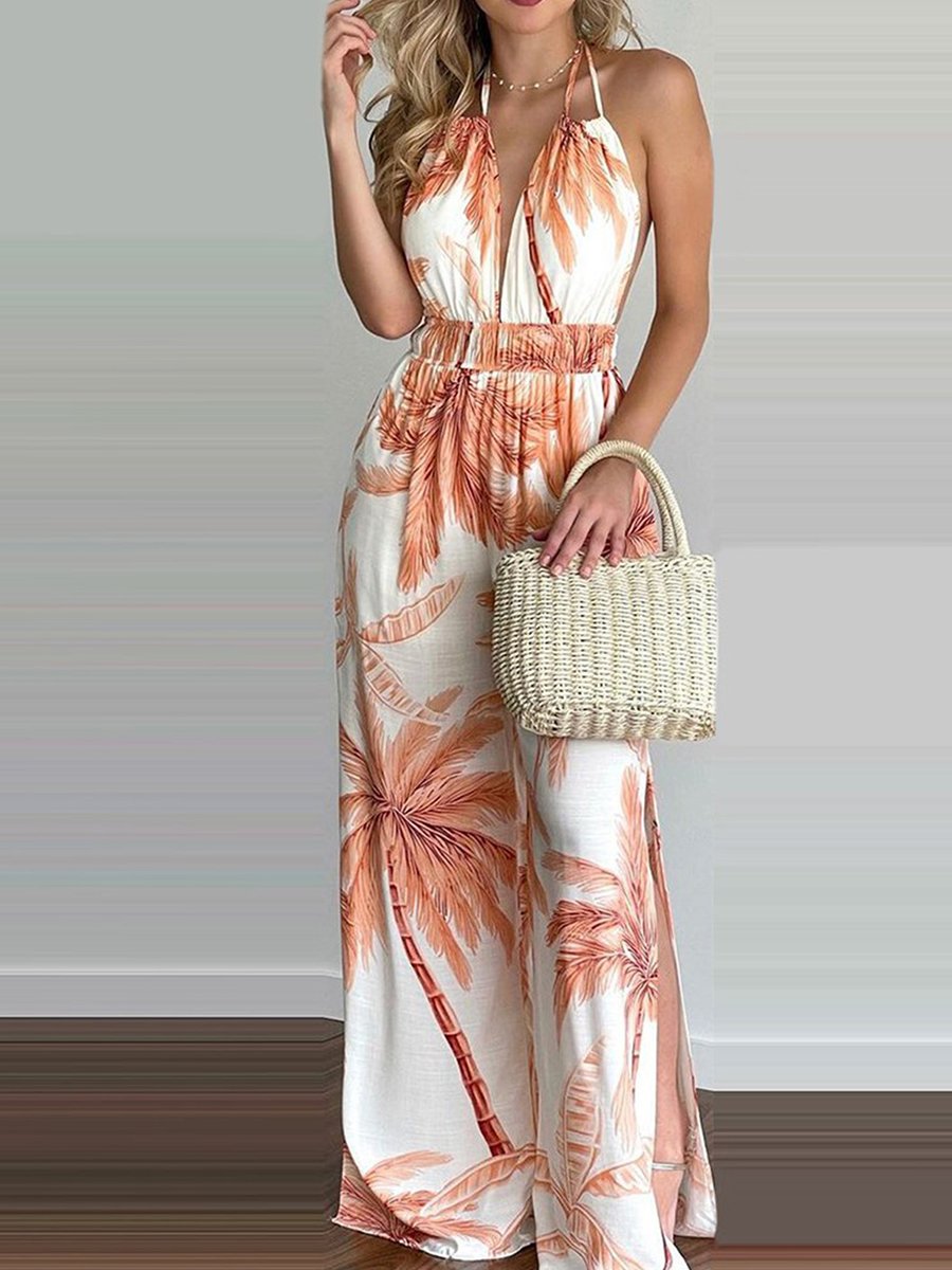 Cordelia - Sling Leaf Print Jumpsuit