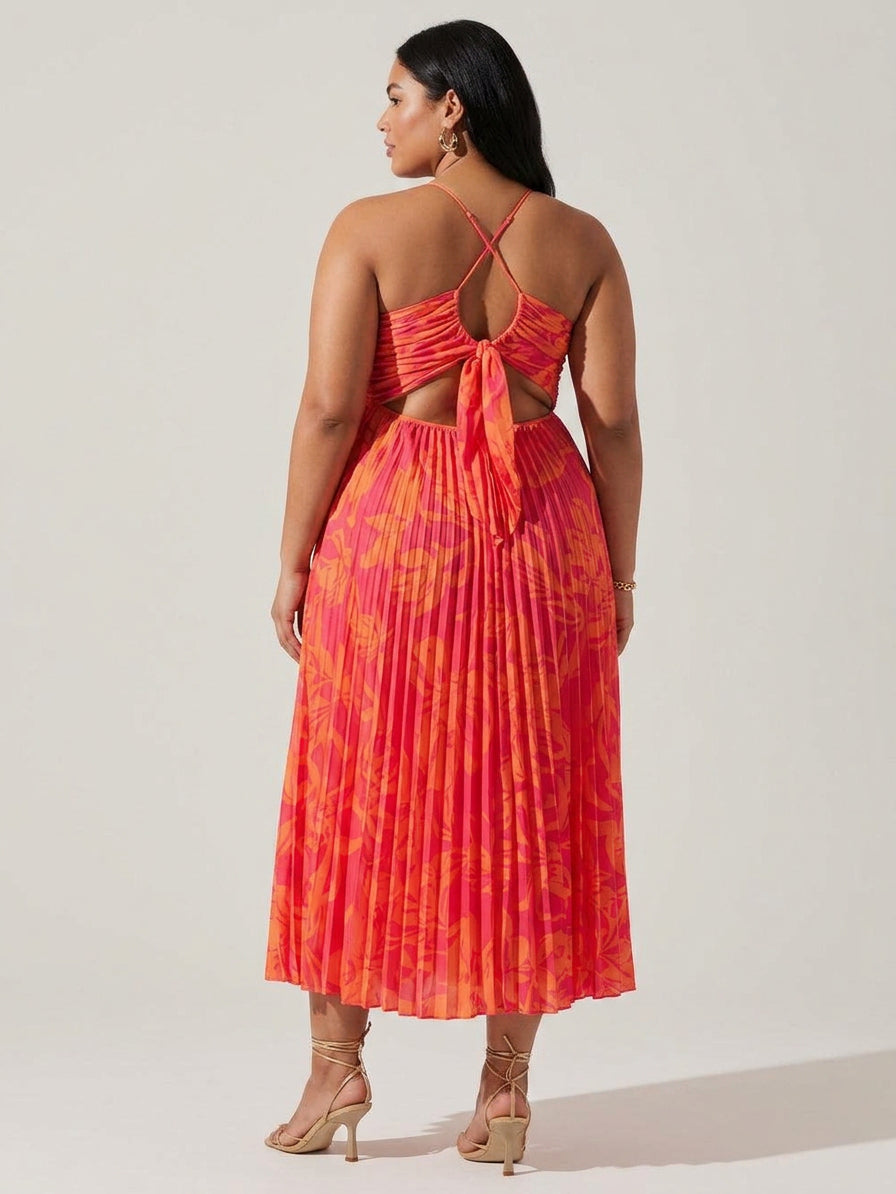 Giselle | Coastal Chic Elegant Floral Print Pleats Midi Dress Collection