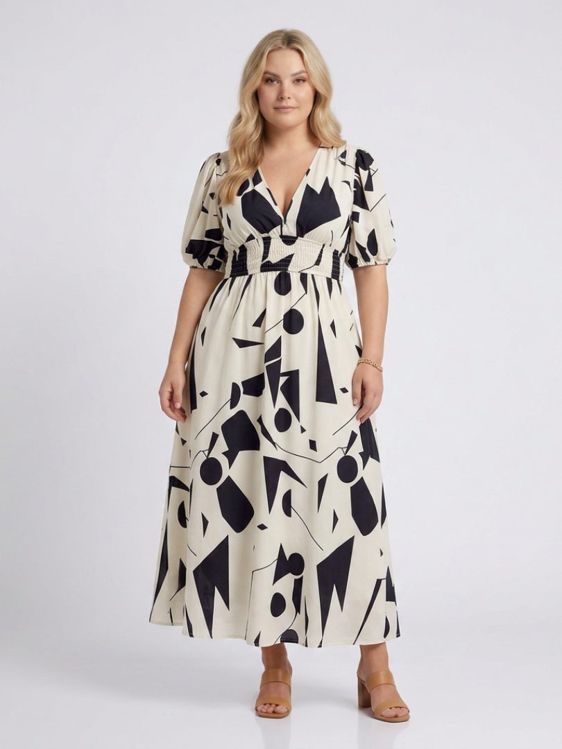 Amara | Floral V-Neck Puff Sleeve Smocked Waist Maxi Dress