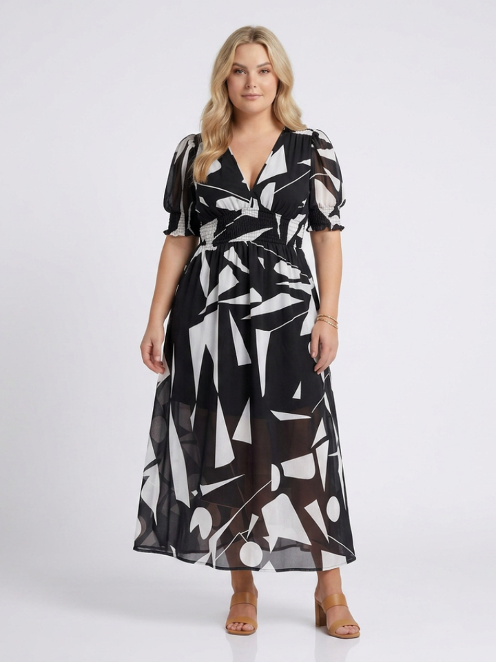 Amara | Floral V-Neck Puff Sleeve Smocked Waist Maxi Dress
