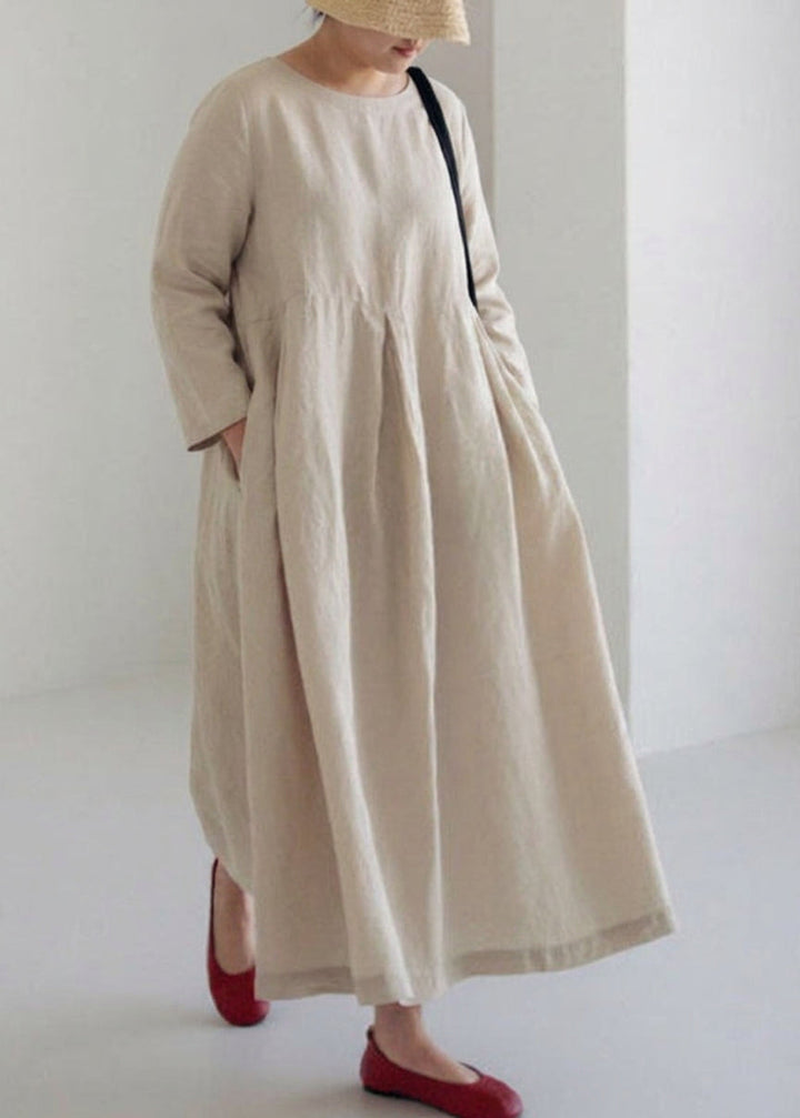 Celestine - Apricot Cotton Dresses Pockets Patchwork Spring