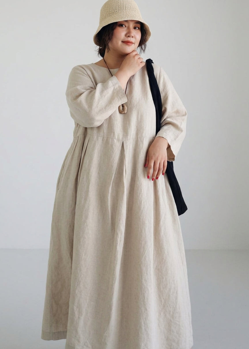 Celestine - Apricot Cotton Dresses Pockets Patchwork Spring