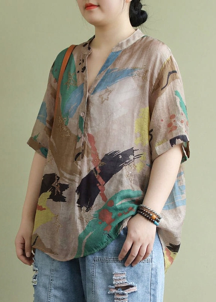 Naomi - Button Shirt Tops Half Sleeve
