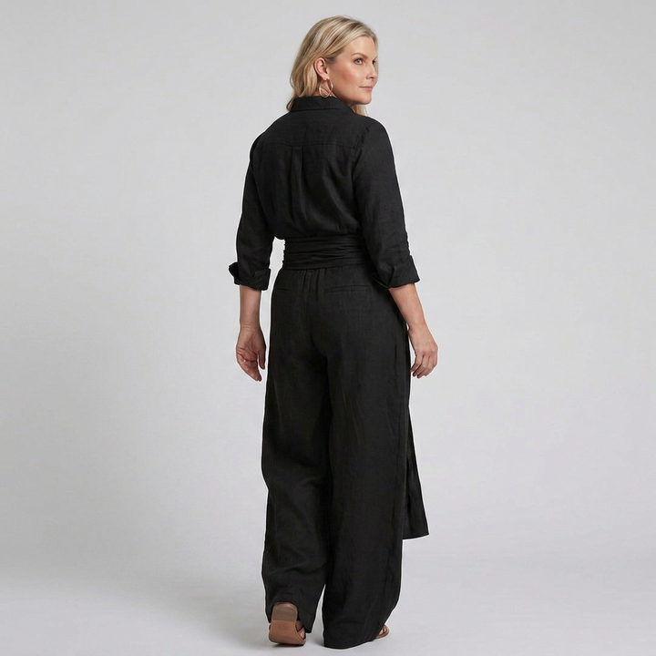 Bonnie | Long Sleeve Button Front Wide Leg Jumpsuit