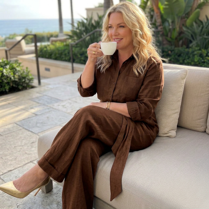 Bonnie | Long Sleeve Button Front Wide Leg Jumpsuit