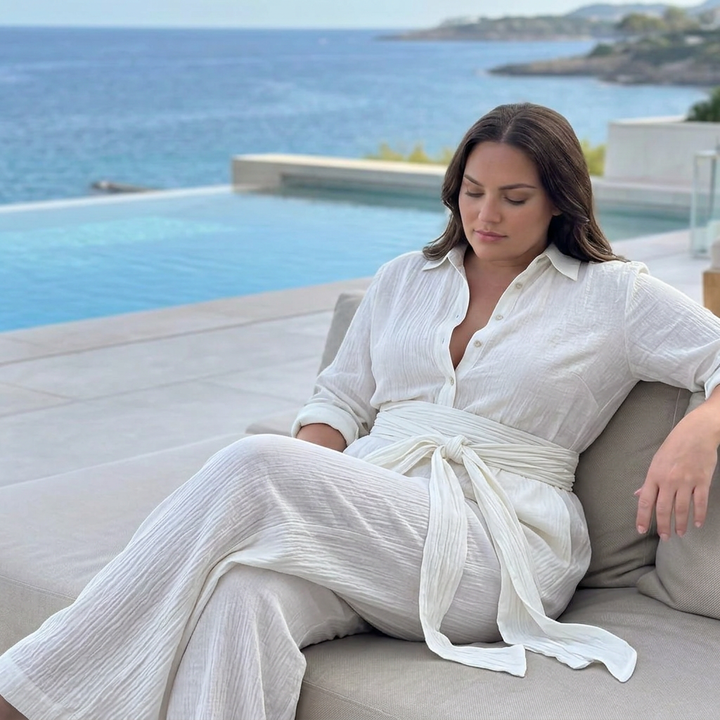 Bonnie | Long Sleeve Button Front Wide Leg Jumpsuit