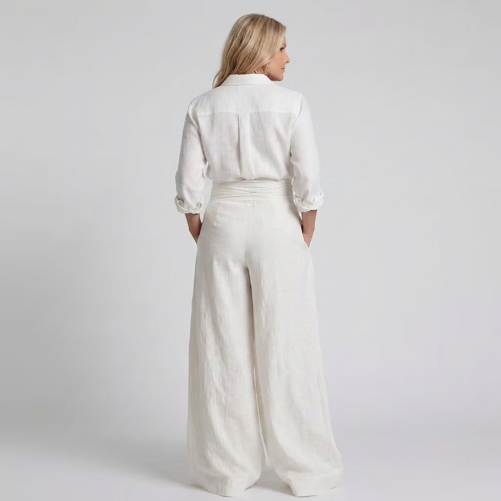 Bonnie | Long Sleeve Button Front Wide Leg Jumpsuit
