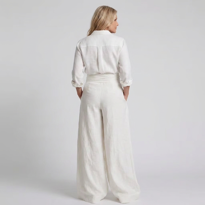 Bonnie | Long Sleeve Button Front Wide Leg Jumpsuit