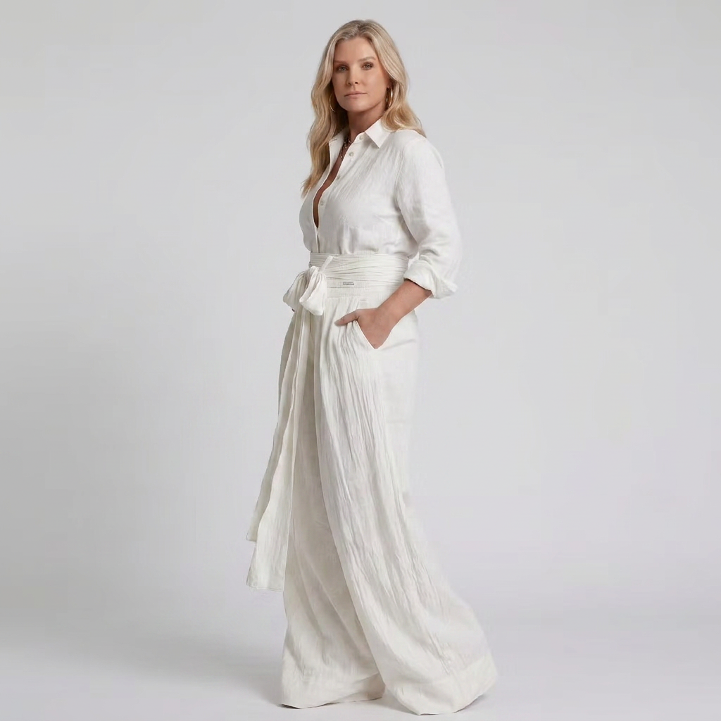 Bonnie | Long Sleeve Button Front Wide Leg Jumpsuit