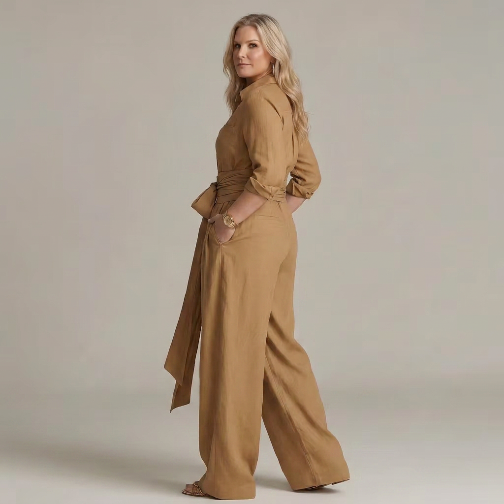 Bonnie | Long Sleeve Button Front Wide Leg Jumpsuit