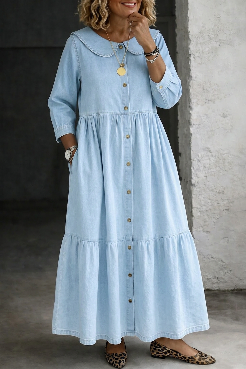 Camille | Peter Pan Collar Denim Dress