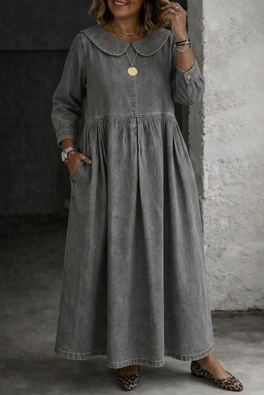Camille | Peter Pan Collar Denim Dress