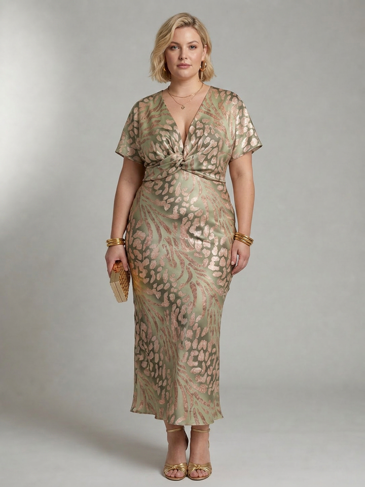Stella &amp; Grace™ | Abstract Print V Neck Twist Waist Midi Dress