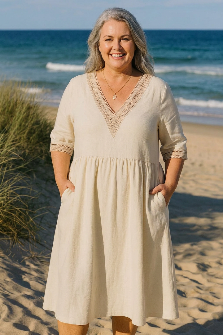 Giselle | Linen Lace Midi Dress