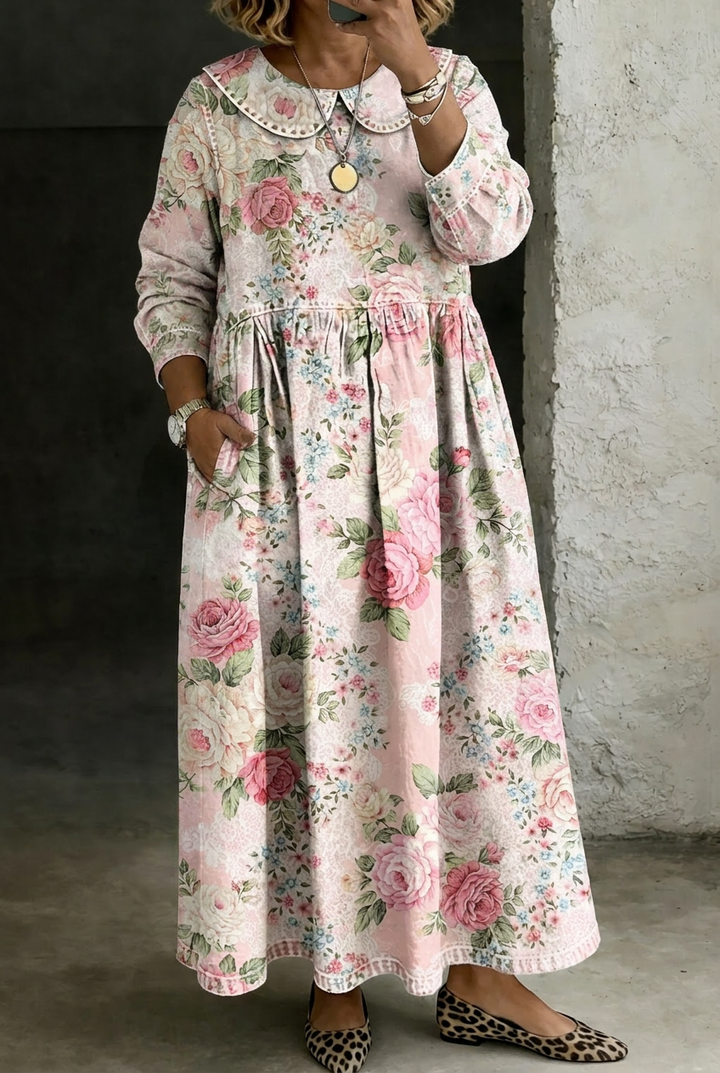 Lowri | Floral Collar Denim Dress