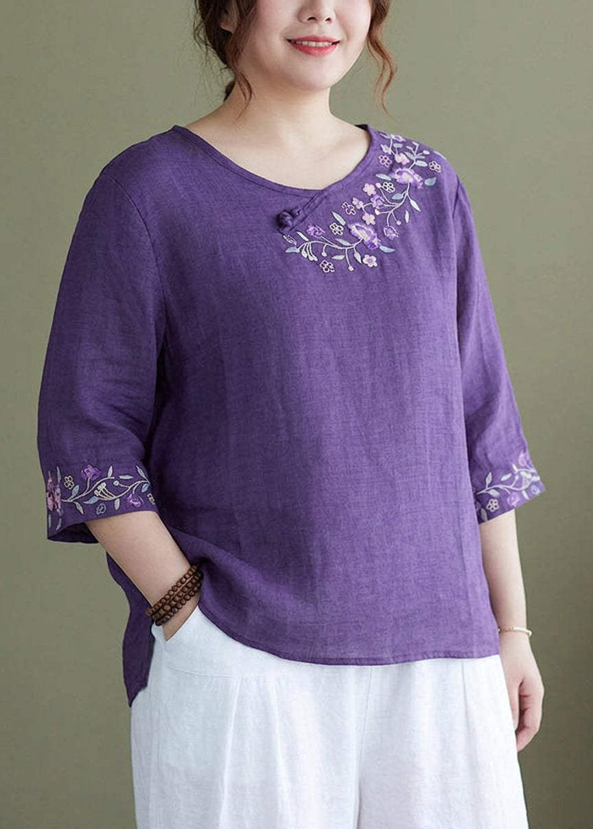 Delphine - Embroideried side open Half Sleeve Top