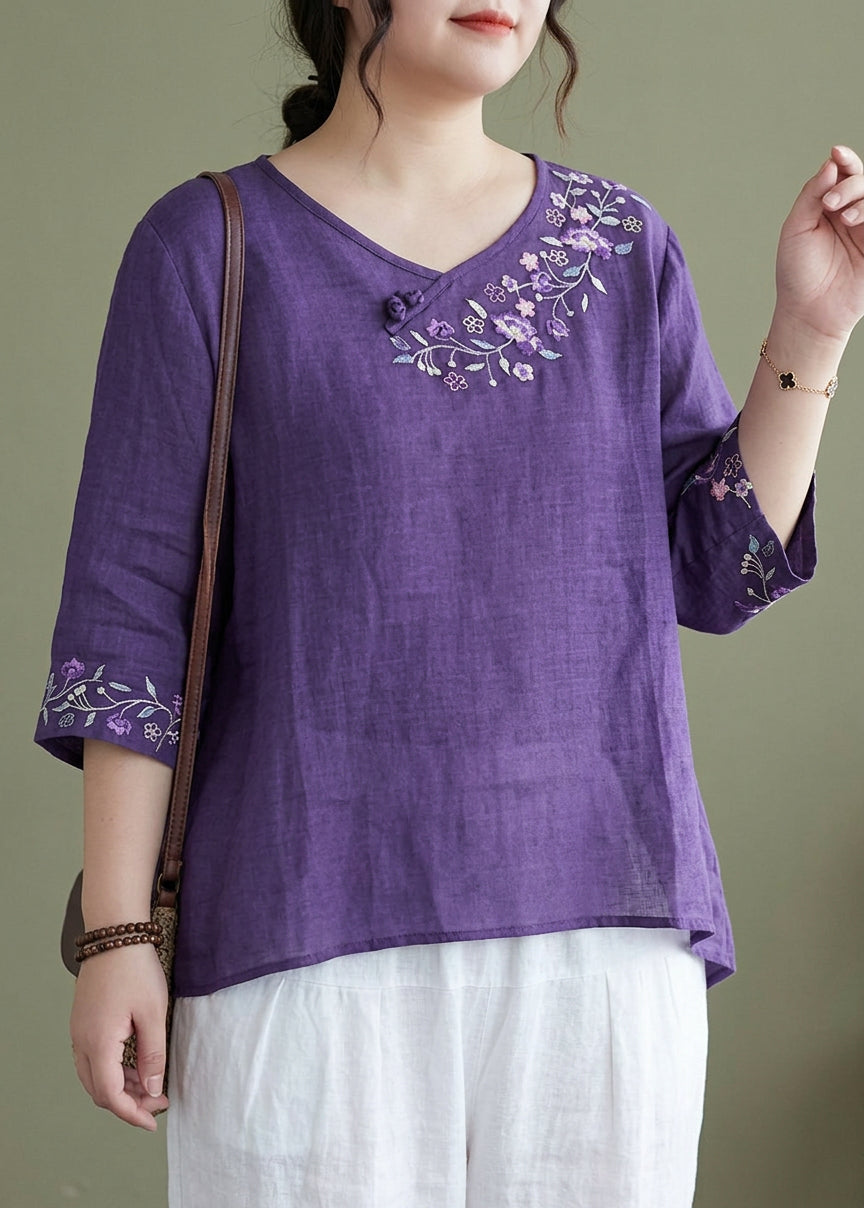 Delphine - Embroideried side open Half Sleeve Top