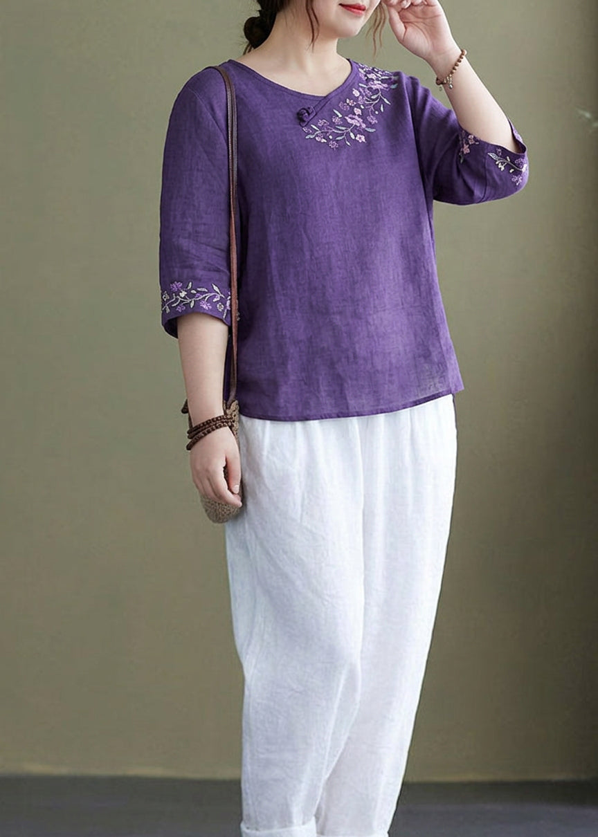 Delphine - Embroideried side open Half Sleeve Top
