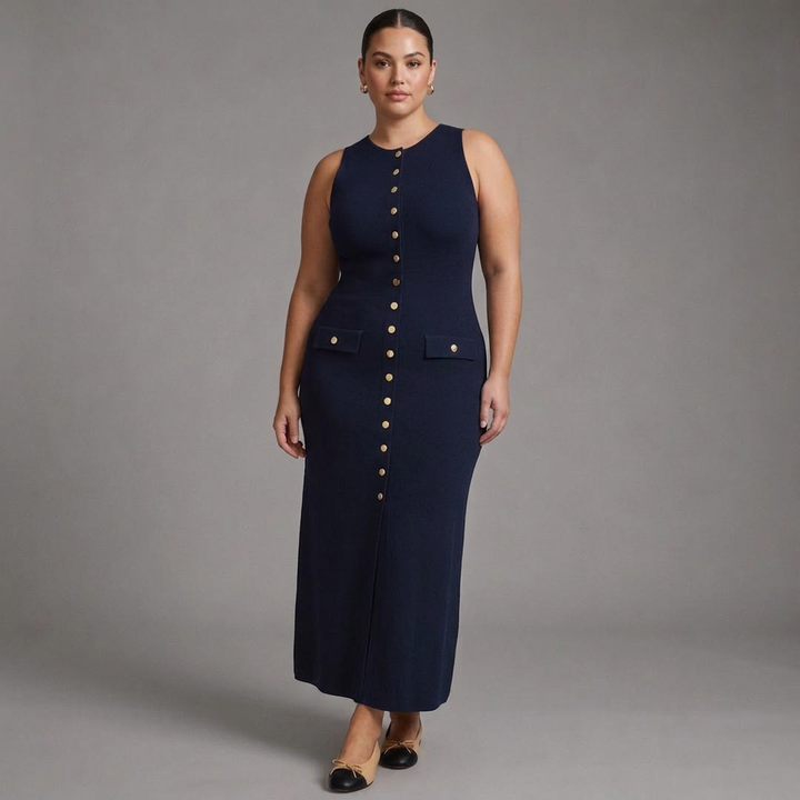 Quinn – Elegant Sleeveless Button-Up Bodycon Knit Maxi Dress
