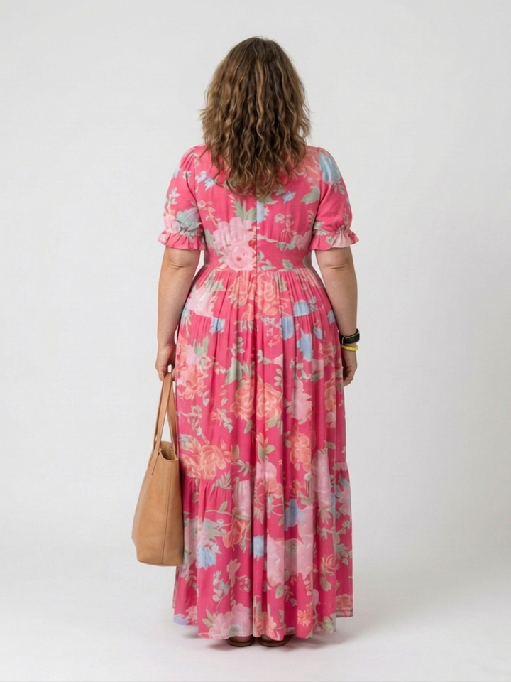 Elspeth | Short Sleeve V Neck Floral Midi Dress