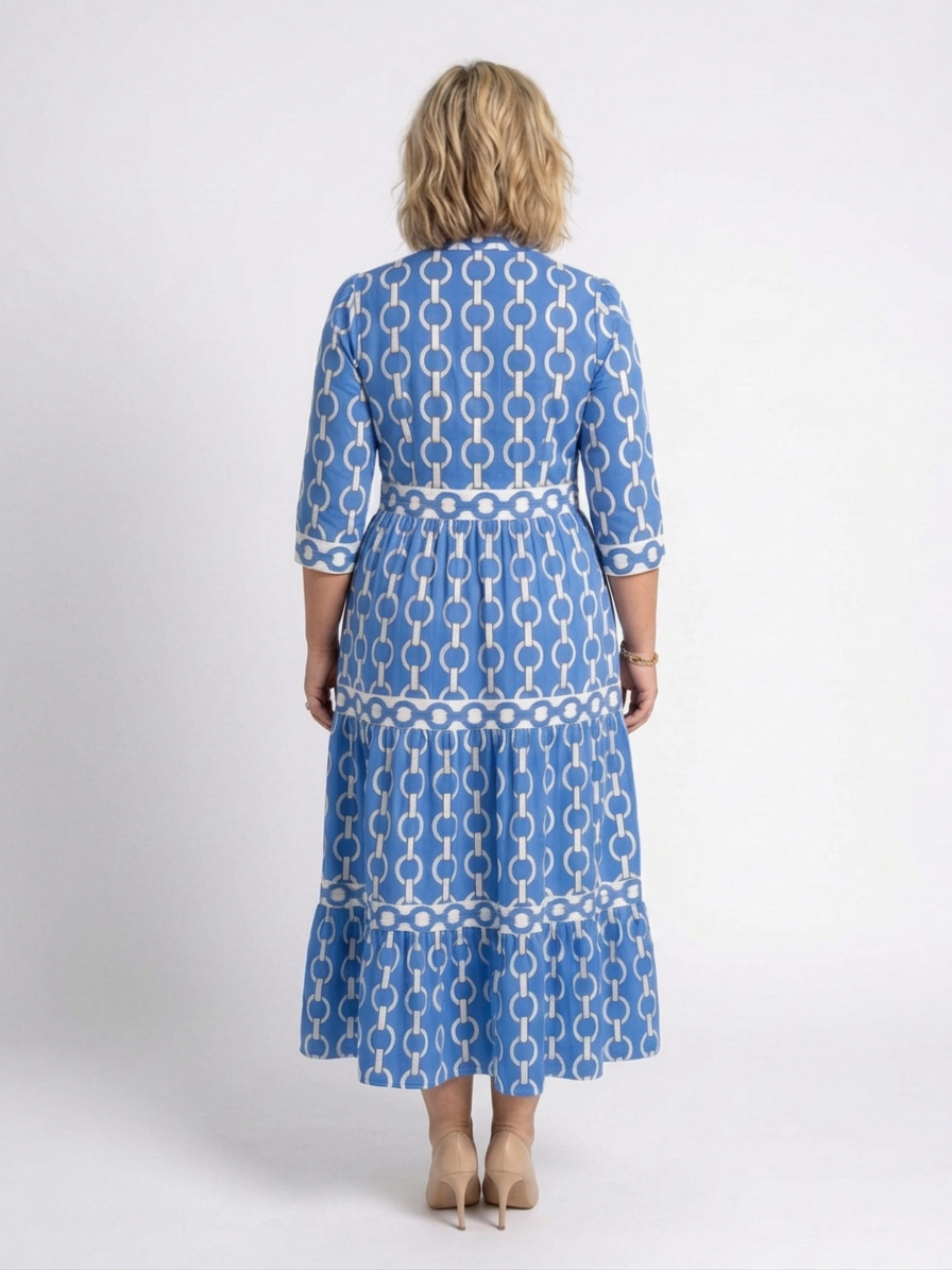 Tamsin | Three Quarter Sleeve Chain Pattern Midi Dress