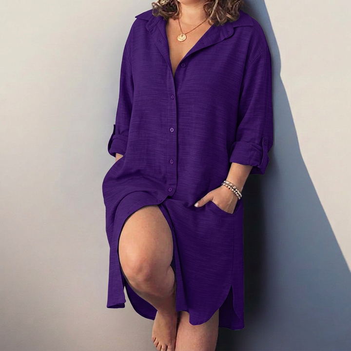Elara┃ Relaxed midi shirt dress with pockets