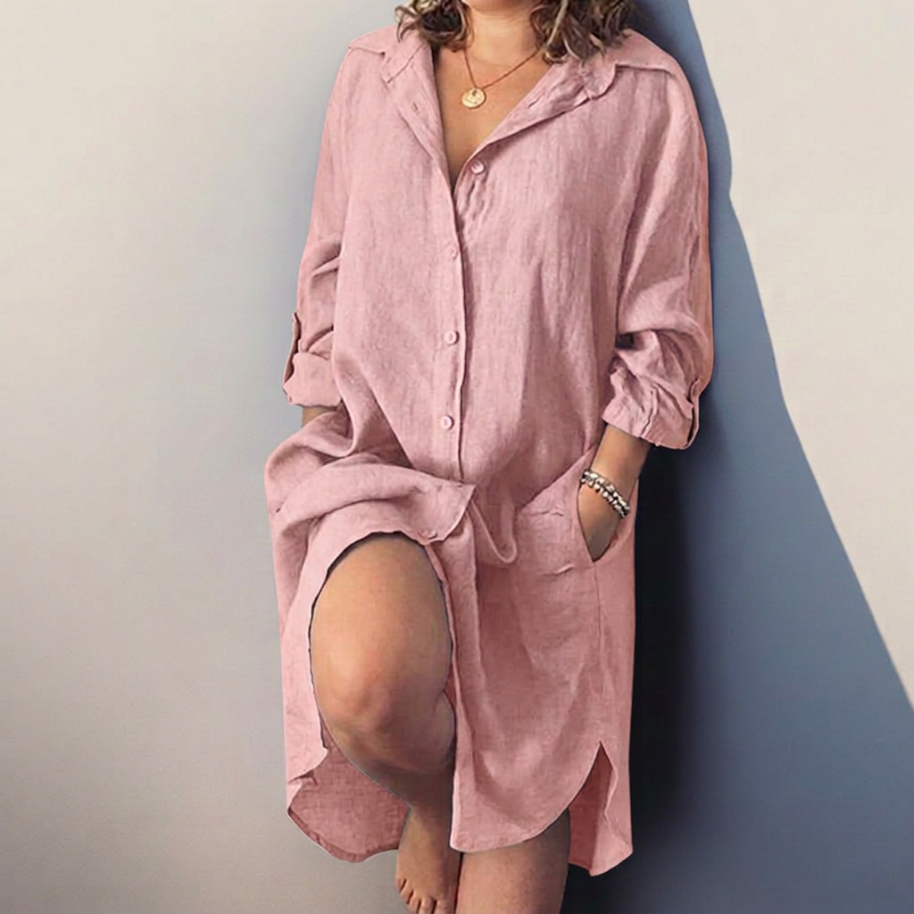 Elara┃ Relaxed midi shirt dress with pockets