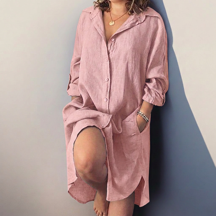 Elara┃ Relaxed midi shirt dress with pockets
