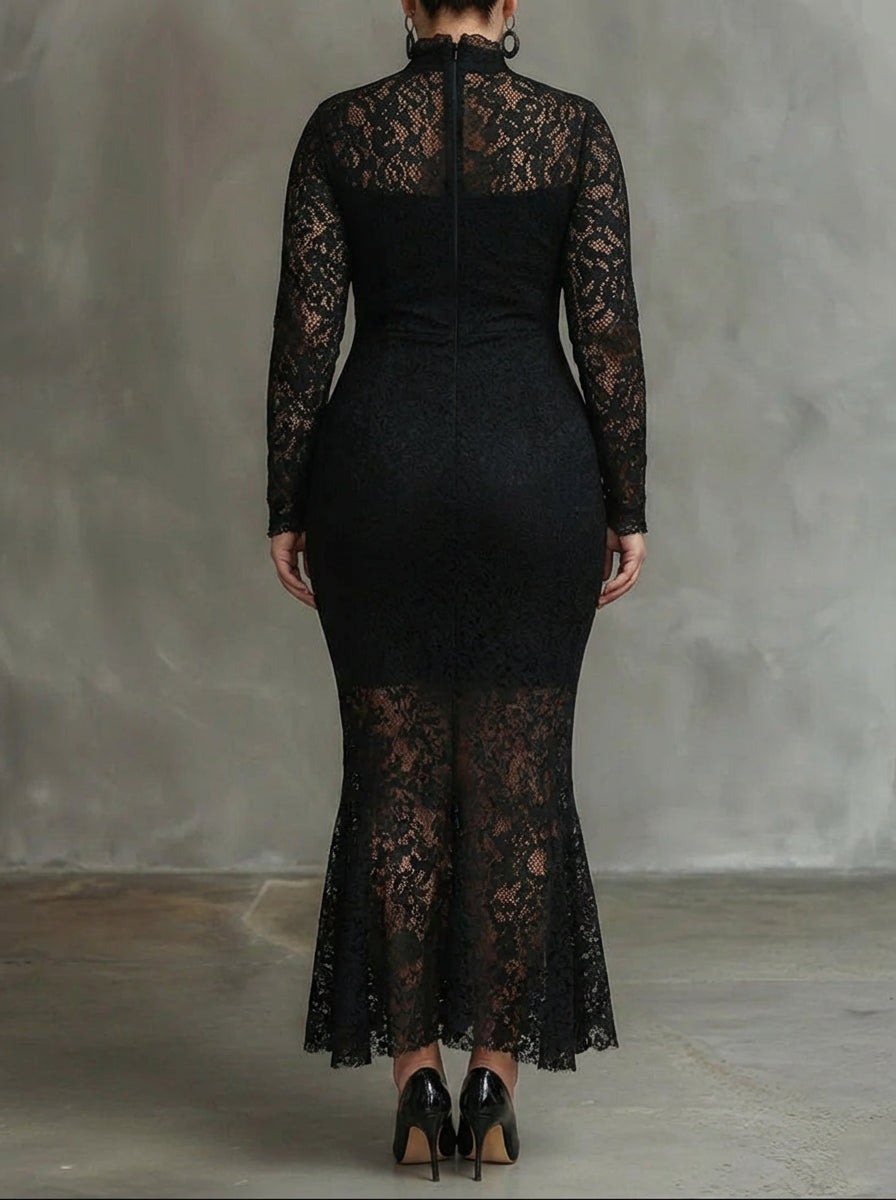 Alma | Elegant Lace Fishtail Maxi Dress