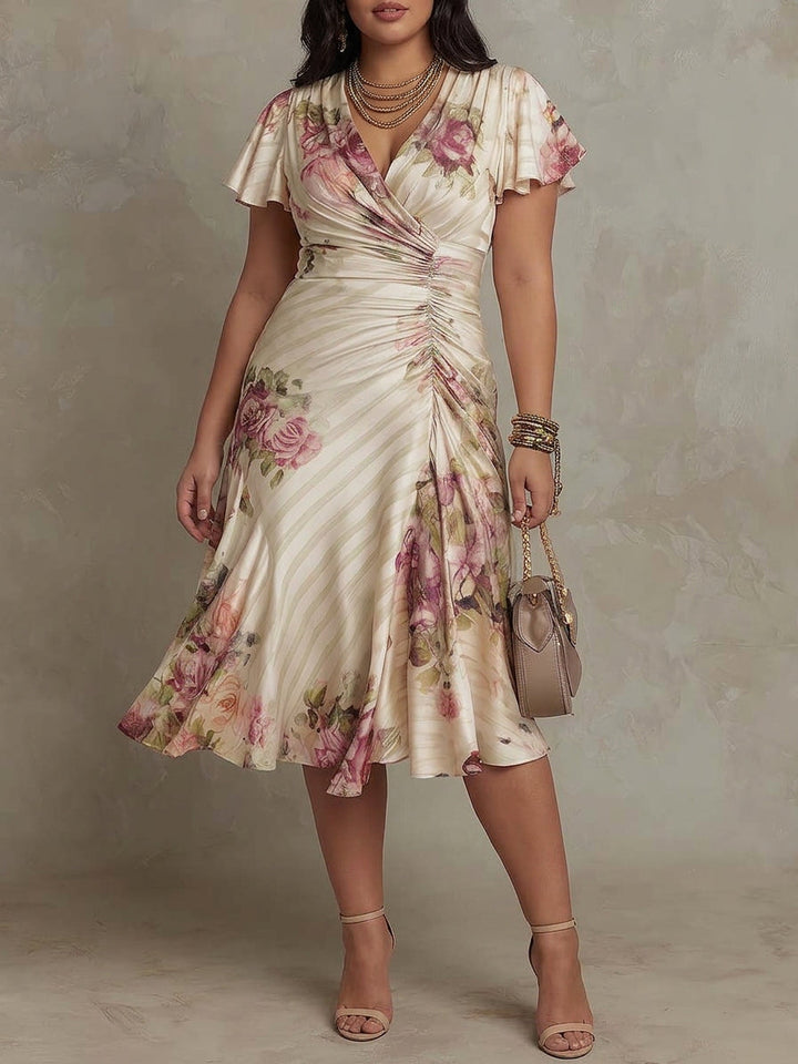 Thea | Vintage Floral Satin Midi Dress