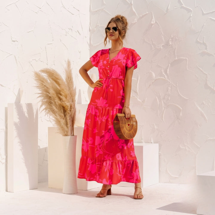 Floriane | Sleeveless V Neck Ruffle Trim Midi Dress
