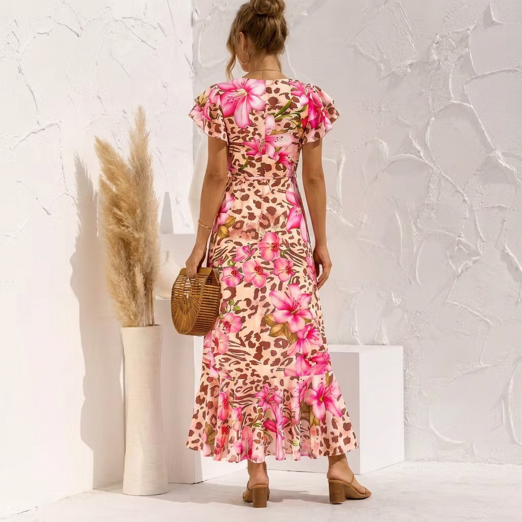 Floriane | Women’s Floral V-Neck Ruffle-Sleeve Maxi Dress