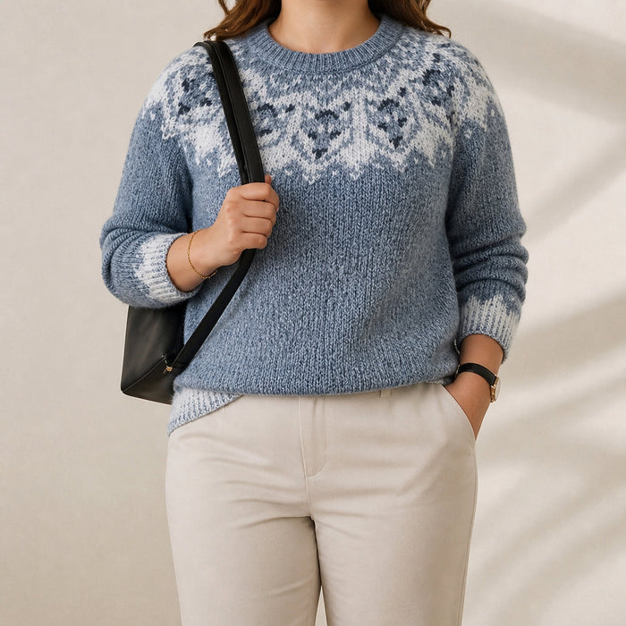 Women's Fair Isle Jumper with Round Neck and Relaxed Fit