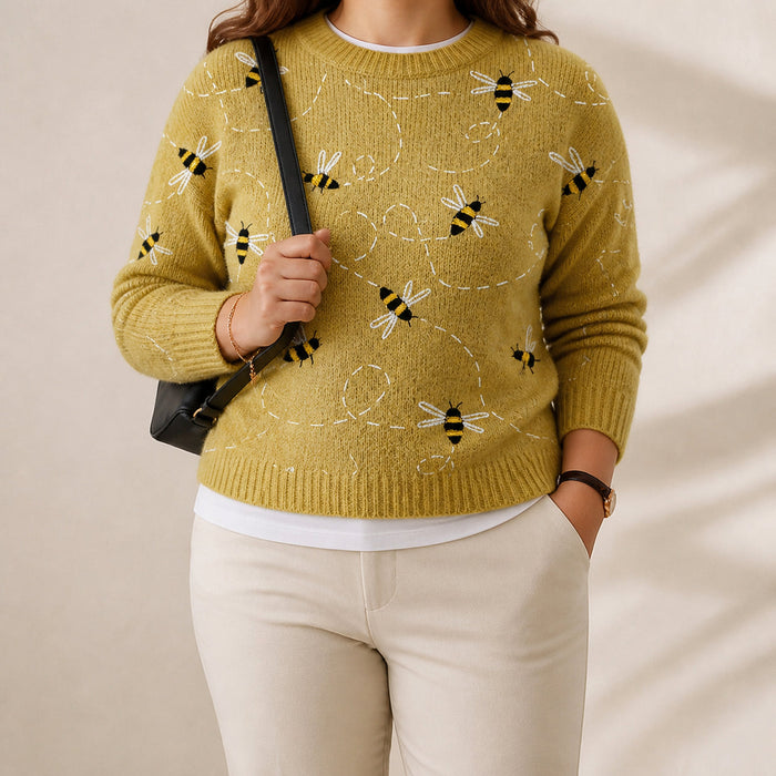 Women's Bee Jacquard Jumper Crew Neck Long Sleeve