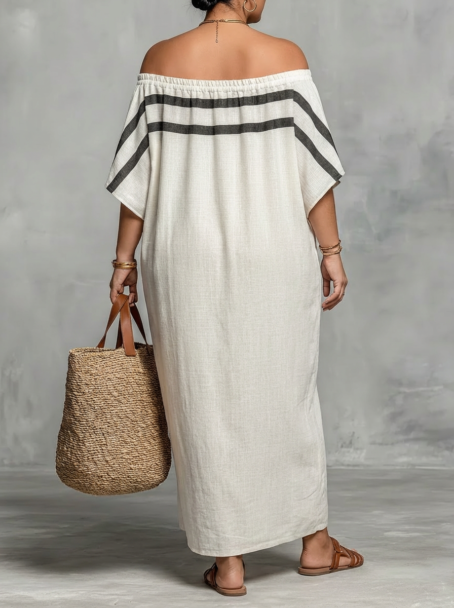 Ffion Maxi Dress for Women with Off-the-Shoulder Neckline and Batwing Sleeves