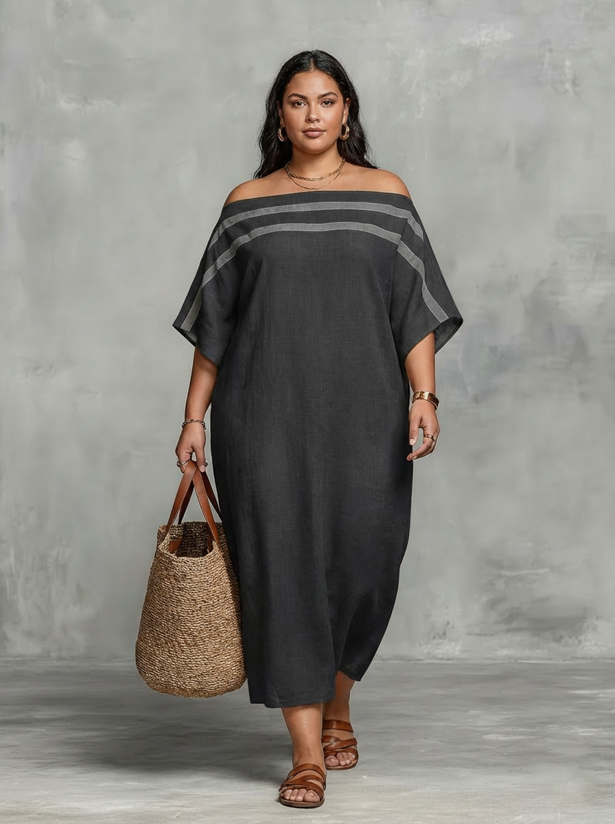 Ffion Maxi Dress for Women with Off-the-Shoulder Neckline and Batwing Sleeves