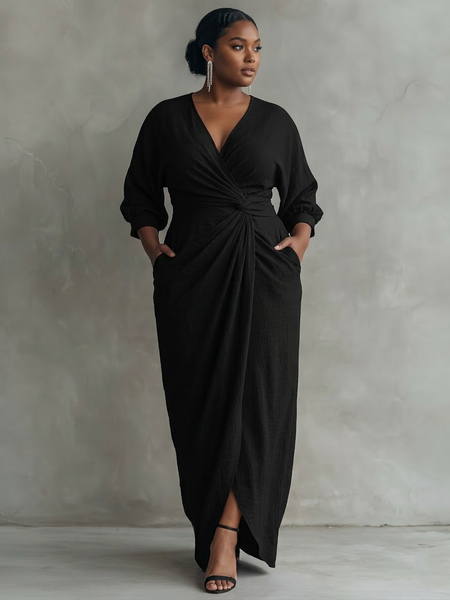 Pink Minimalist Maxi Dress with V-Neck for Women