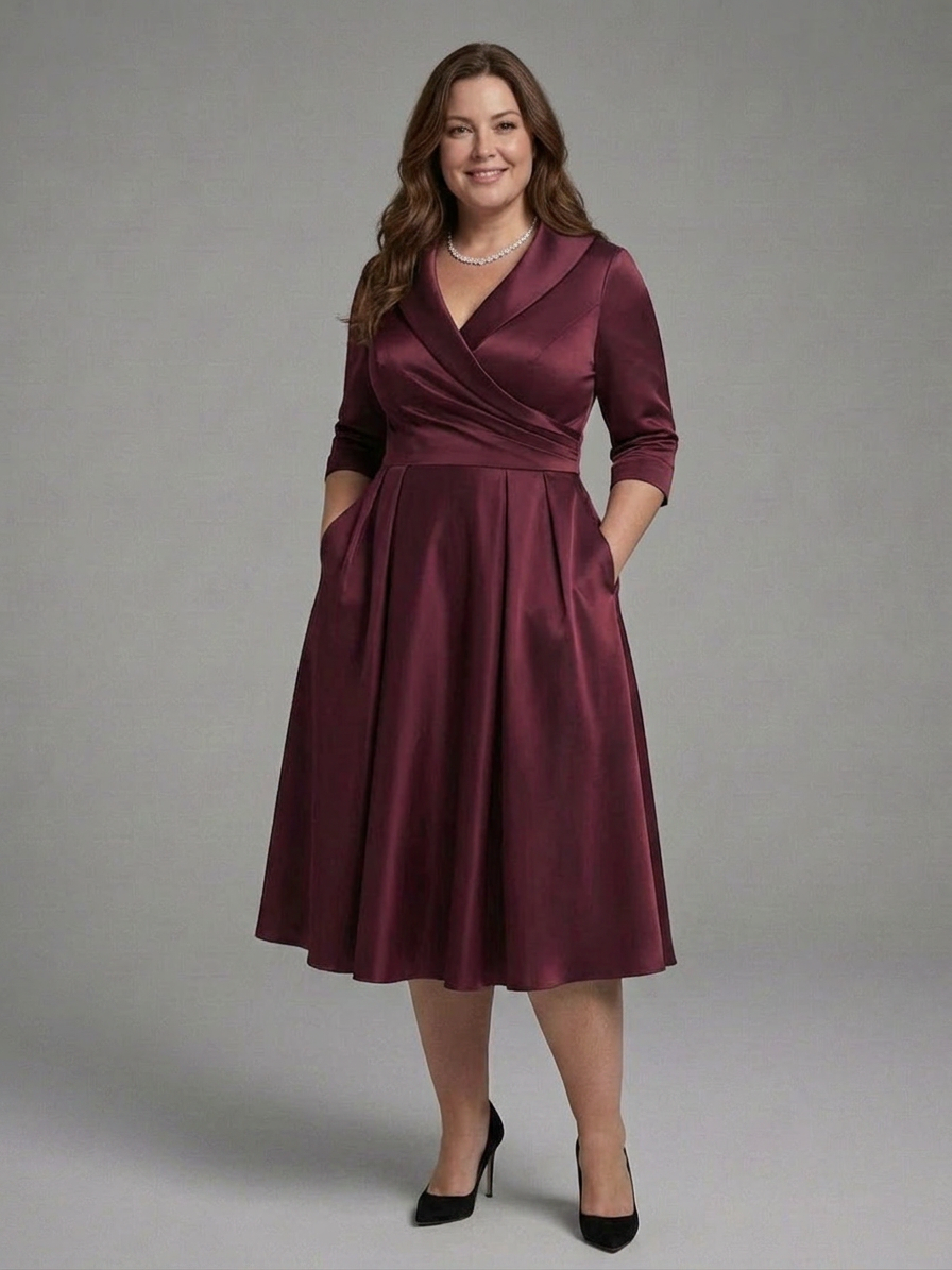 Cataleya | Midi Dress with Wrap Bodice and Three-Quarter Sleeves