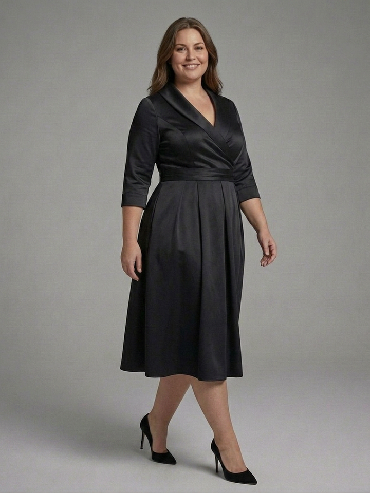 Cataleya | Midi Dress with Wrap Bodice and Three-Quarter Sleeves