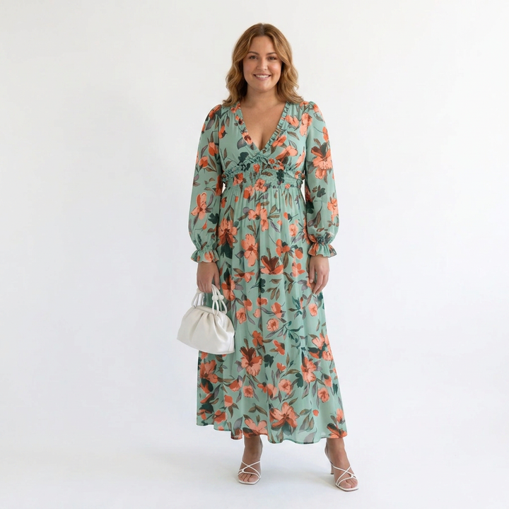 Harlow | Floral V-Neck Long Sleeve Maxi Dress